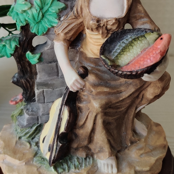 Ruby's Collection Sculpture Lady Sitting with basket of Trout and Violin - Picture 7 of 9